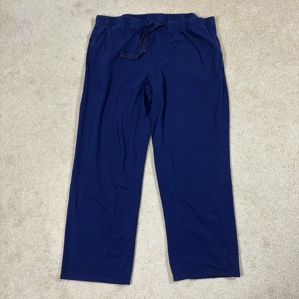 Lands End Pants Womens Petite XL Blue Cotton Knit Lounge Pajama Straight Leg